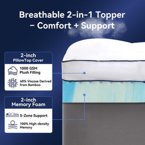Dual Layer 4 Inch Memory Foam Mattress Topper with Pillow Top