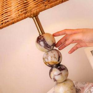 Marble Stacked Ball Table Lamp with Rattan Shade