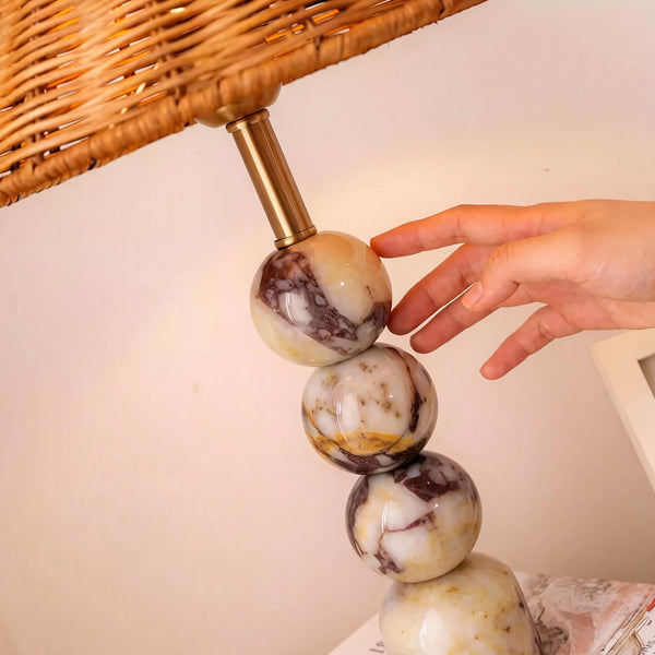 Marble Stacked Ball Table Lamp with Rattan Shade