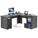 L-Shaped Desk with Power Outlets, File Drawer & Monitor Stand — 60 Inch Corner Office Desk