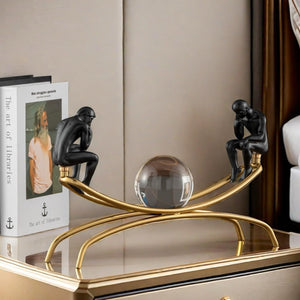 Thinker Thinking Man Statue with Crystal Ball Sculpture