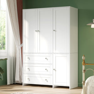 Armoire Wardrobe Closet with Mirror & Drawers – 71" 4-Door Bedroom Storage Cabinet
