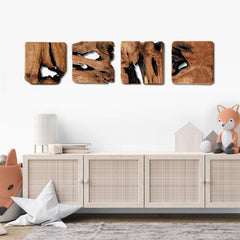 Handmade Cedar Wood Wall Sculptures Set of 4 – Rustic Abstract Wall Decor