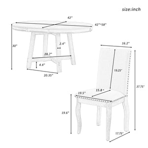 5-Piece Farmhouse Extendable Round Dining Table & Chair Set with Shelf