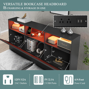 Queen Bed Frame with Storage Headboard, Drawers & Charging Station