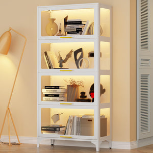 65" Tall Glass Display Cabinet with RGB LED Lights, 4-Tier Metal Curio Cabinet