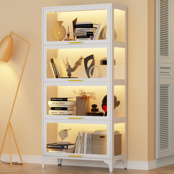 65" Tall Glass Display Cabinet with RGB LED Lights, 4-Tier Metal Curio Cabinet