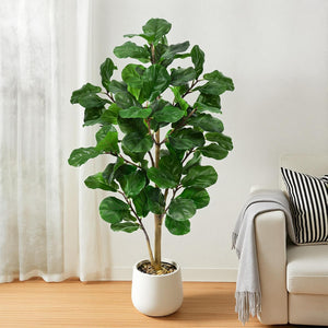 Faux Fiddle Leaf Fig Tree with White Pot