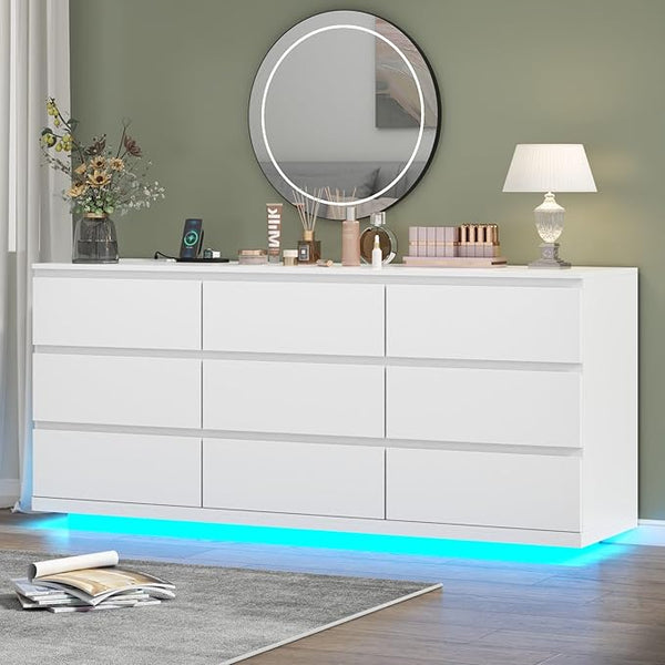 9-Drawer Dresser with LED Lights & Charging Station