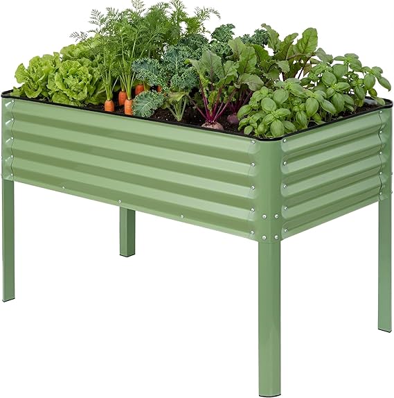 Elevated Raised Garden Bed with Wheels & Storage Shelf