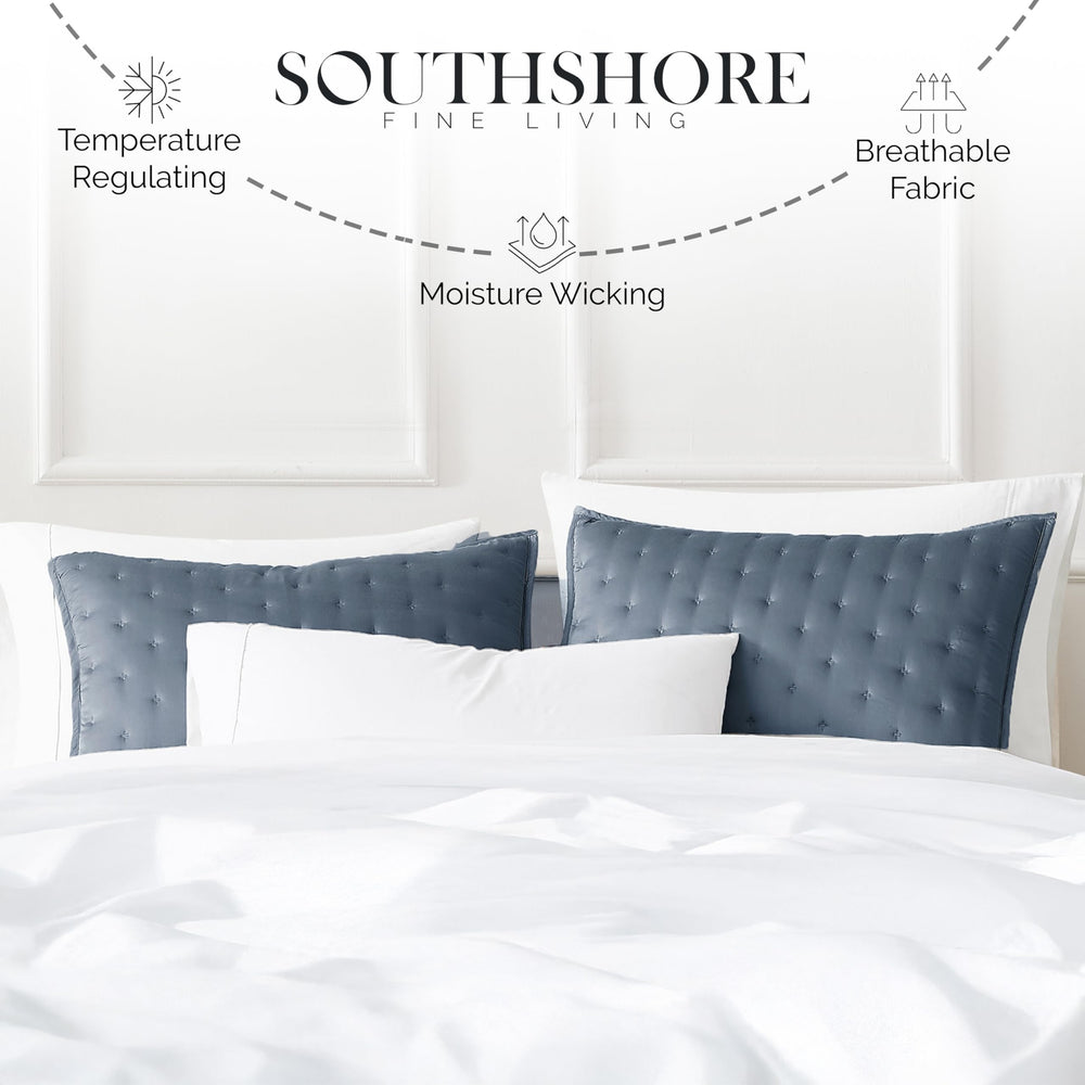 Queen Pillow Shams Set of 2 – 300 Thread Count Bamboo Rayon, Steel Blue