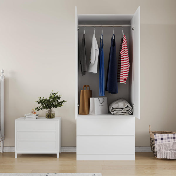 Freestanding Wardrobe Cabinet with Doors & Drawers