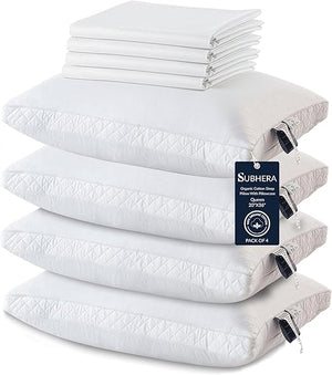 Organic Cotton Bed Pillows with Pillowcase – Down Alternative, Queen & King