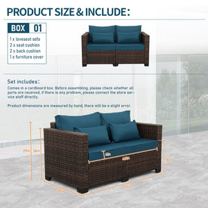 2-Seater Outdoor Wicker Loveseat Sofa with Cushions & Waterproof Cover