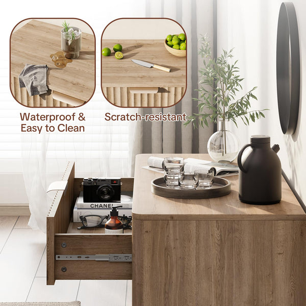 Fluted Buffet Cabinet with Storage – Modern Sideboard with Doors, Drawer & Wood Console