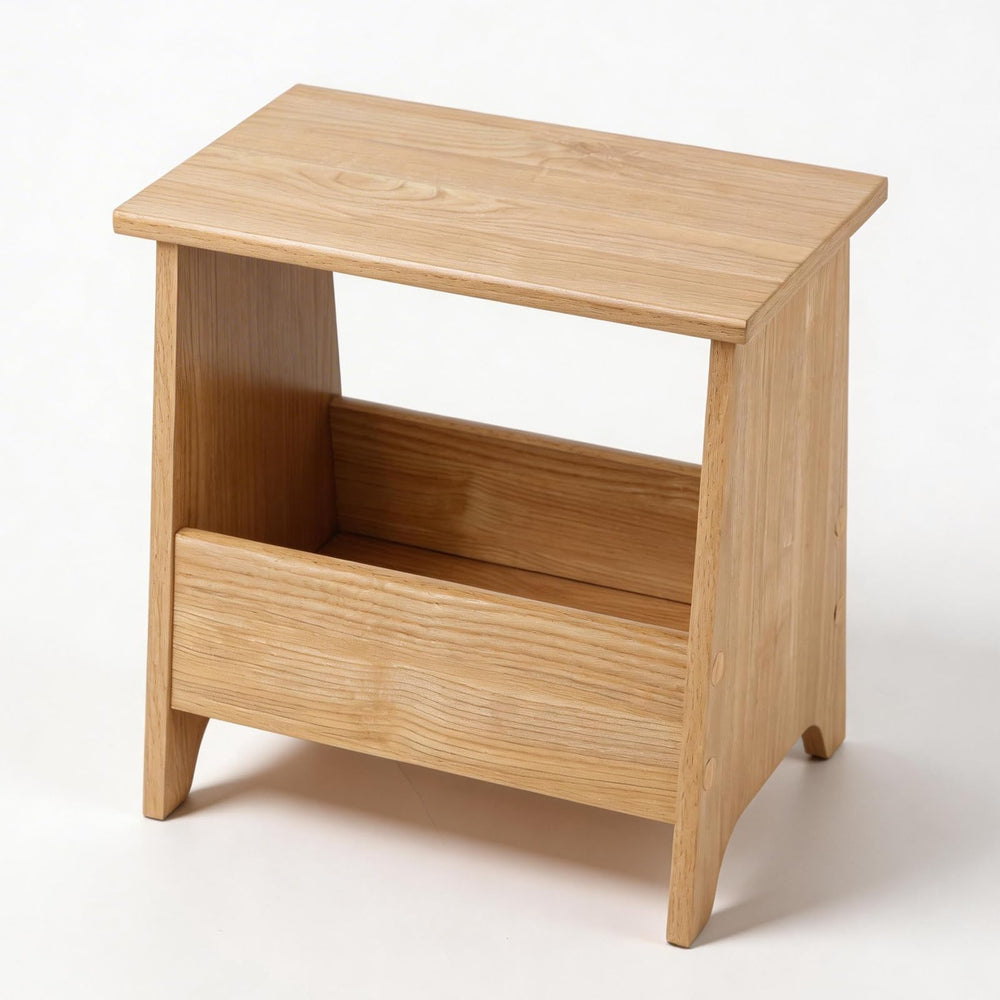 Small Storage Stool with Flat Top & Built-In Shelf