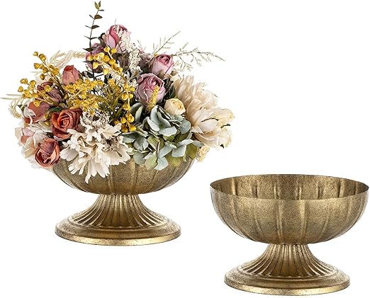 Gold Compote Vase for Centerpiece – Distressed Brass Pedestal Bowl