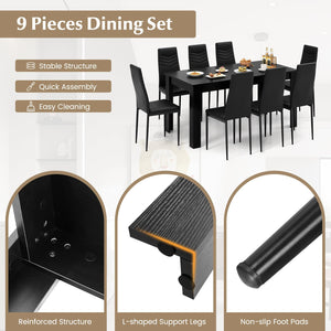 9-Piece Dining Table Set with 8 PVC Leather Chairs – Black
