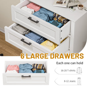 White 6-Drawer Tall Dresser – Modern Farmhouse Chest of Drawers