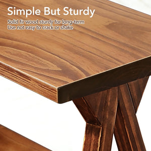 Rustic Solid Wood Entryway Bench with Storage Shelves