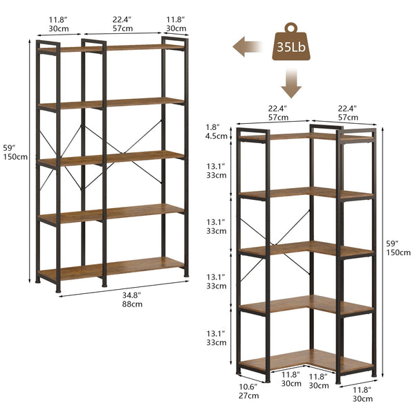 5-Tier Deformable Corner Bookshelf