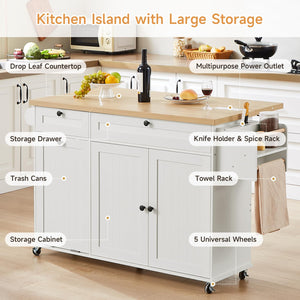 Kitchen Island Cart with Drop Leaf & Power Outlet