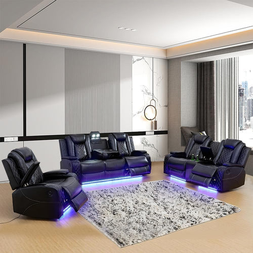 Power Recliner Sofa Set with LED Lights – 3 Piece Living Room Set