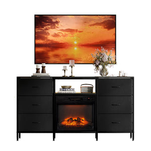 58" Electric Fireplace TV Stand with Fabric Drawers & RGB LED Lights