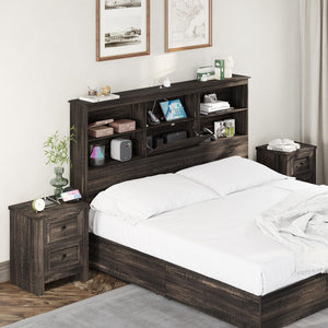Nightstand Set of 2 with Charging Station & Drawers