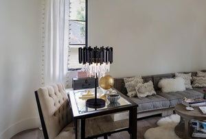 Black Crystal Table Lamp with Metal Base