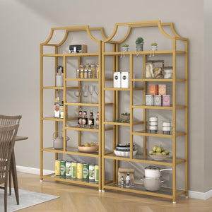 8-Shelf Tempered Glass Etagere Bookcase – Gold