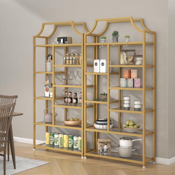 8-Shelf Tempered Glass Etagere Bookcase – Gold
