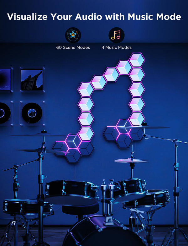 Hexagon LED Wall Light Panels - 10 Pack, Meteor Gray