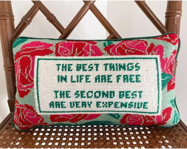 Handmade Needlepoint Decorative Throw Pillow – Green, 9" x 15"