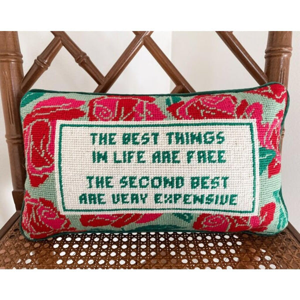 Handmade Needlepoint Decorative Throw Pillow – Green, 9" x 15"