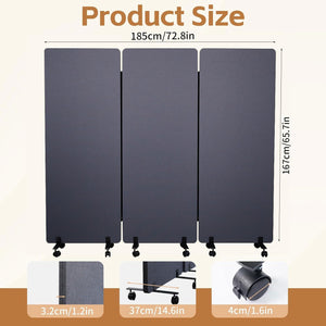 3-Panel Acoustic Room Divider with Wheels