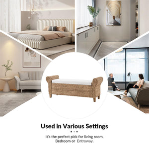 Rattan Storage Bench with Rolled Armrests