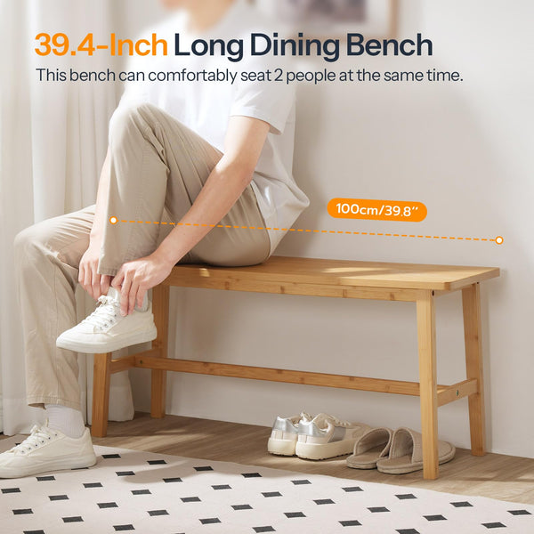 Bamboo Dining Bench – Farmhouse Style, 39.3" Wide, 396 lb Capacity
