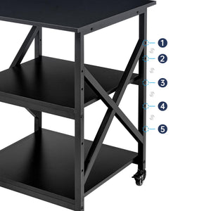 3-Tier Rolling Printer Stand with Adjustable Shelf
