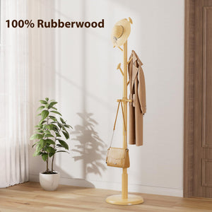 Solid Wood Freestanding Coat Rack with 10 Hooks