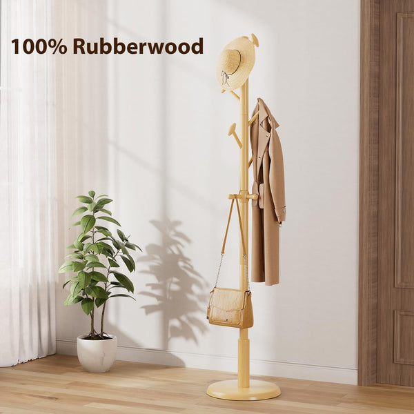 Solid Wood Freestanding Coat Rack with 10 Hooks