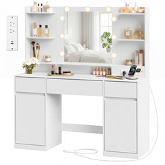 Vanity Desk with Mirror, Lights & Power Outlets
