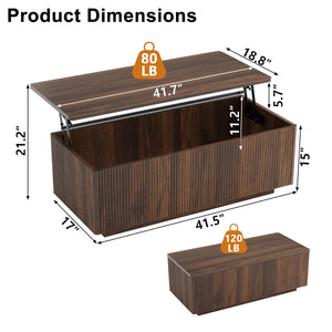 Lift-Top Coffee Table with Hidden Storage & Fluted Wood Design