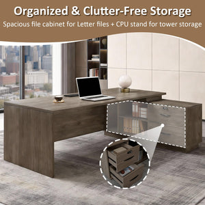 L-Shaped Executive Office Desk with Locking Drawers