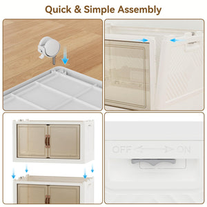 Stackable Storage Bins with Lid, Doors & Wheels – 4 Pack
