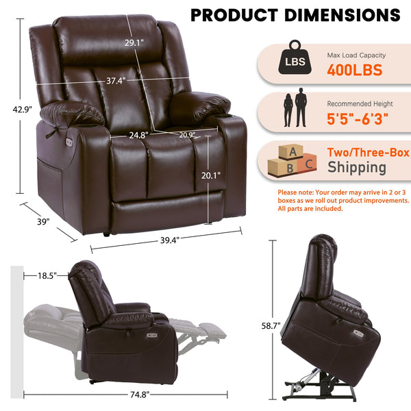 Power Lift Recliner Chair with Massage & Heat — Oversized, 400 lbs