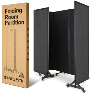 5-Panel Folding Room Divider with Wheels – 10'6"W x 6'7"H