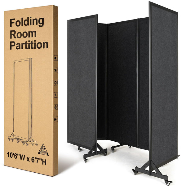5-Panel Folding Room Divider with Wheels – 10'6"W x 6'7"H