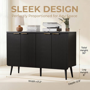 47" Fluted 4-Door Buffet Cabinet with Adjustable Shelves