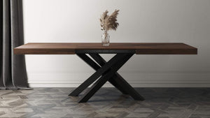 Extendable Dining Table with Black Crossed Legs, Seats 6–10